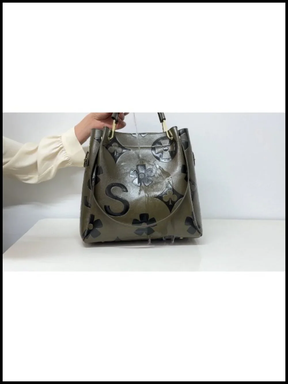 Vegan Leather Floral Embossed Top Handle Satchel Tote 3-in-1 Large Shoulder Bag